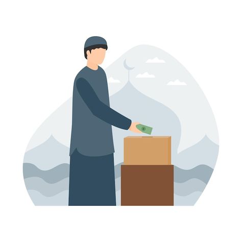 Muslim man give money for donation | Premium Vector #Freepik #vector #islamic #money #man #ramadan Donation Illustration, Money Animation, Food Doodles, Donate Money, Food Cartoon, Muslim Men, Best Pose For Photoshoot, Idul Fitri, Food Drawing