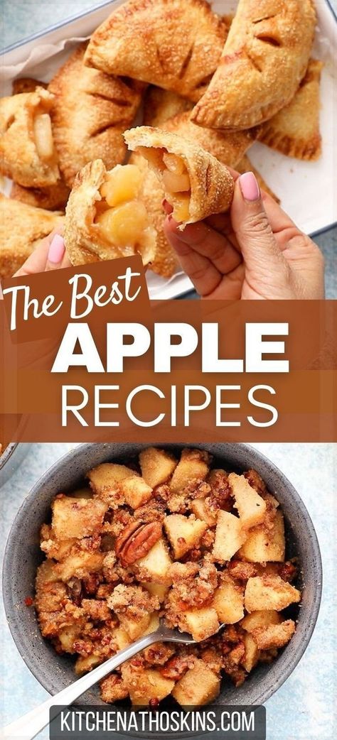 Discover a collection of fresh apple recipes that are easy, mostly healthy and perfect for Fall baking or breakfast. These Autumn baked goods are the answer when you are wondering what to do with a lot of apples when you go for apple picking. Get the easy recipes with apples at kitchenathoskins.com. Green Apple Deserts, Apple Dessert For Two, Apple Recipes Easy Quick Simple, Using Up Apples, Things To Do With Fresh Apples, Soft Apples What To Do With, Sweet Apple Recipes, Meals With Apples, Easy Fresh Apple Recipes