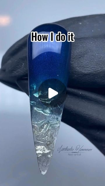 Nail Designs On Clear Nails, Glass Blue Nails, Water Nails Tutorial, Ice Nails Acrylic Clear, Blue Glass Nails, Glass Nails Tutorial, Waterdrop Nails, Ice Nails Designs, Alcohol Ink Nails