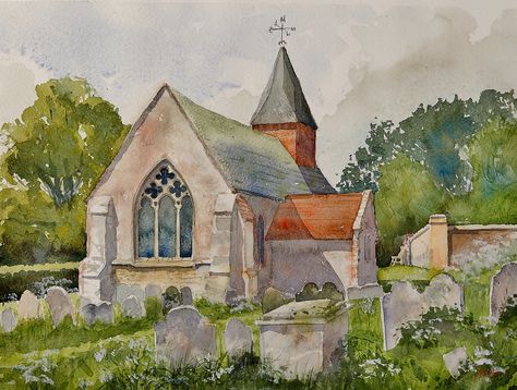 https://flic.kr/p/gtimCx | Old Church | Ancient church in Sussex Watercolor Art Journal, Watercolor Architecture, Barn Painting, Country Paintings, Country Church, Gilbert Az, Architecture Painting, Biblical Art, Landscape Drawings