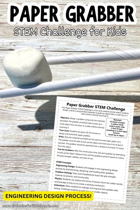 Paper Grabber STEM Challenge (Engineering for Kids) Simple Machines For Kids, Engineering For Kids, Paper Bridge, Marshmallow Challenge, Data Collection Sheets, Easy Stem, Stem Resources, Engineering Design Process, Engineering Works