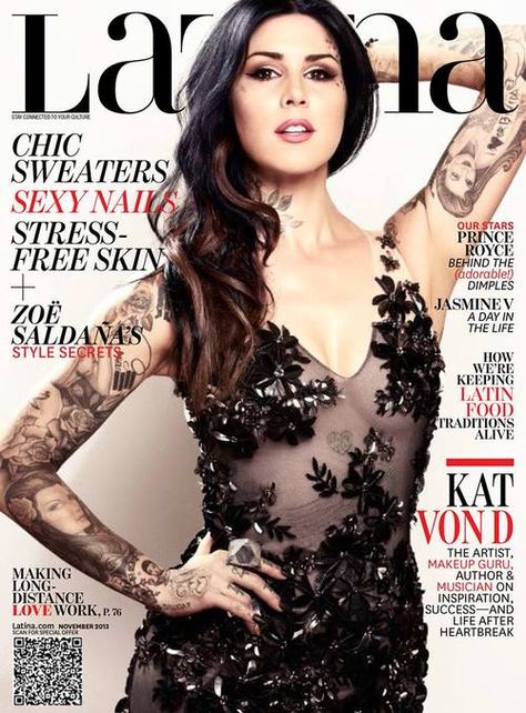 kat von d latina magazine | Oh No They Didn't! - Kat Von D covers Latina magazine's November issue Magazine Moodboard, Kat Von D Tattoos, Latina Magazine, Prince Royce, Magazine Interview, Chic Sweaters, Kat Von, Kat Von D, Tattoo Models