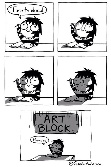 Sarah Anderson Comics, Art Problems, Artist Hue, Sarah's Scribbles, Sarah Andersen, The Awkward Yeti, 4 Panel Life, Easy Drawing Ideas, Artist Problems