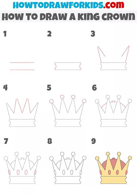 How To Draw A Kings Crown, Draw Crown Easy, Easy Crown Drawing Step By Step, How To Draw A Crown Step By Step, Crown Drawing King, How To Draw A Crown, Simple Crown Drawing, Drawing Of Crown, Kings Crown Drawing