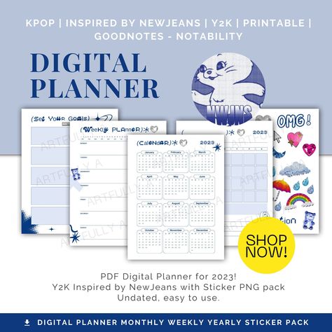 2023 Kpop-inspired Digital Planner Y2K Newjea Y2k Planner Template, Y2k Planner, Kpop Planner, Outfits Drawing, Png Pack, Way To Success, Diy Journal Books, Sticker Png, Undated Planner