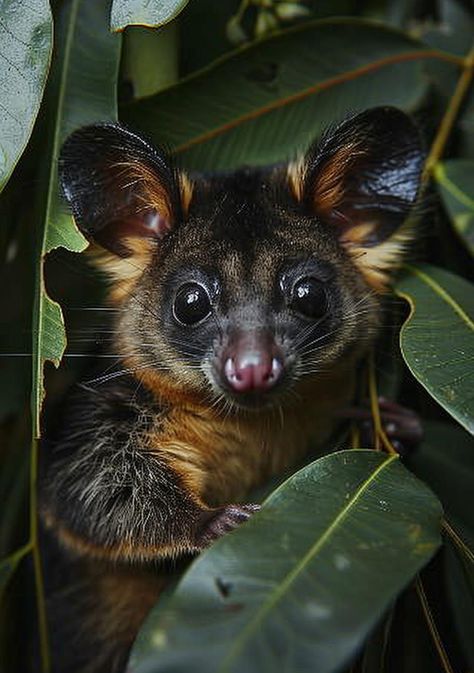 Cute Australian marsupial with shiny eyes and prominent ears amidst lush green foliage. Australian Animal Photography, Australian Wildlife Photography, Greater Glider, Monkey Species, Pygmy Marmoset, Australian Fauna, Forest Habitat, Shiny Eyes, Australian Wildlife