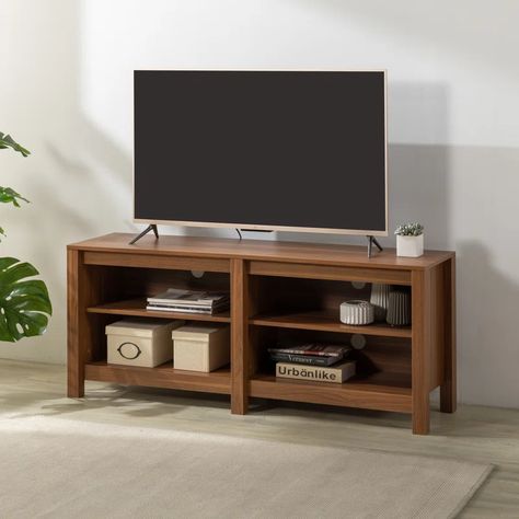 Wade Logan® Arnhild Media Console for TVs Up To 65" & Reviews | Wayfair Tv Stand Decor Open Shelves, Tv Stand Decor Living Room Modern, Tv Stand Living Room Ideas, Tv Stand Ideas Bedroom, Apartment Entertainment Center, Small Entertainment Center, Simple Tv Stand, Tv Stand Decor Living Room, Tv Stand Bookshelf