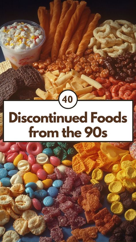 A nostalgic list of iconic discontinued foods from the 90s, featuring classic snacks and forgotten treats that will remind you of childhood flavors. 90s Food Discontinued, 90s Desserts, 90s Recipes, 90s Party Food Ideas, Waffle Crisp Cereal, 1990s Food, Nostalgia Food, Classic Snacks, 2000s Food