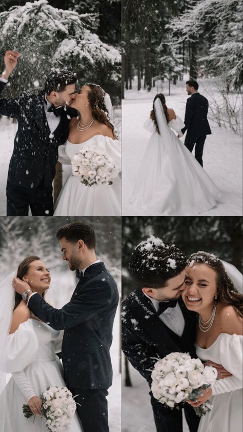 Winter Wedding Cover Up, Wedding In Canada, Winter Evening Wedding, Winter Wedding Photography Outdoor, Winter Wedding Party Photos, Wedding Snow Pictures, Christmas Wedding Photo Ideas, Winter Bridal Photoshoot, Wedding Photography Winter