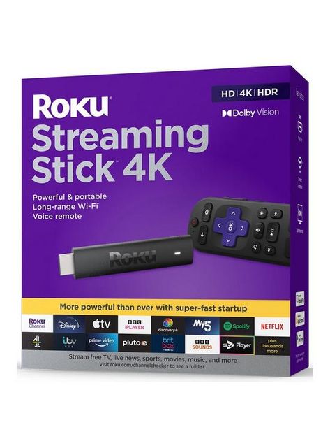 The Roku Streaming Stick 4K Media Player is now faster and more powerful than ever. The Roku Streaming Stick 4K's redesigned long-range Wi-Fi receiver is super-charged with up to 2x the speed of before - exactly what you need for smooth streaming in spectacular 4K, Dolby Vision, and HDR10+ picture. With access to hundreds of free channels, there’s plenty to enjoy without spending extra. You can also subscribe to lots of extra content, including Netflix, Amazon Prime and Disney+. The sleek design hides neatly behind your TV - just plug into your TV and use the short step-by-step set-up process for an easy on-screen experience. Roku Streaming Stick 4K is perfect for new users, but powerful enough for seasoned pros. Bluetooth: N Depth: 237 MM Height: 32 MM Width: 63 MM Dongle Required: N Wifi Roku Streaming Stick, Smart Home Products, 4k Hdr, Tv Streaming, Functional Home, Smart Living, Digital Trends, Tv Channels, Streaming Tv