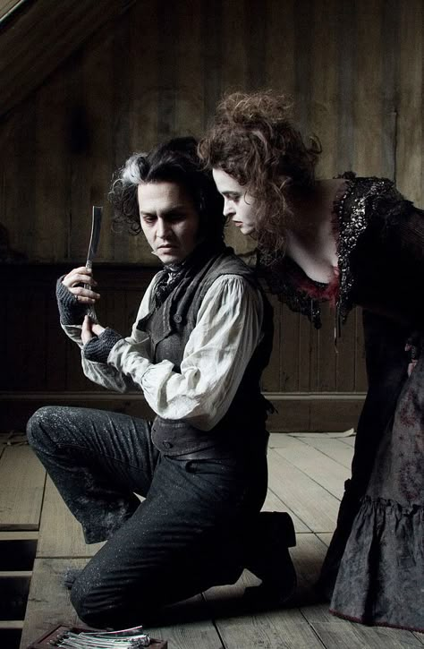 Johnny Depp Helena Bonham Carter for Sweeney Todd Sweeney Todd Costume, Tim Burton Johnny Depp, Mrs Lovett, Marla Singer, Colleen Atwood, Johnny Depp Movies, Tim Burton Films, Tim Burton Movie, Helena Bonham