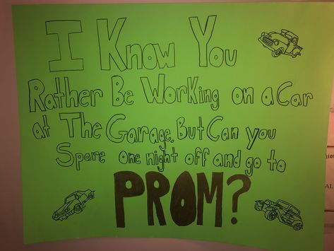 Prom Proposal Ideas For Car Guys, Car Promposal Ideas Boyfriends, Truck Hoco Proposal, Dirtbike Prom Proposal, Car Hoco Proposal, Cars Hoco Proposals, Prom Proposals For Him, Car Promposal Ideas, Tolo Signs