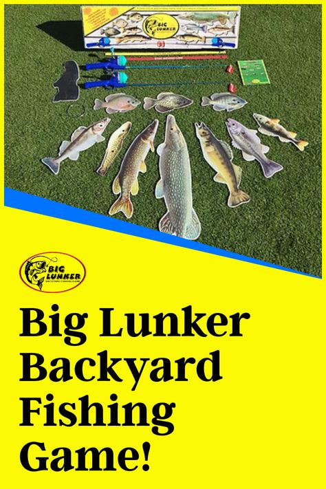 Fun for all ages! Big Lunker, the backyard fishing game, brings the lake to you! Gather friends and family and host your own backyard fishing tournament. Safe magnetic lures let you cast and catch 11 realistic fish targets. #biglunkerfishinggame #funfamilygames #funoutdoorgames Fish Birthday Party Games, Fishing Themed Games, Fishing Party Games For Adults, Fishing Activity, Fishing Activities For Kids, Fishing Games For Adults, Fishing Games For Kids Party, Fishing Games, Fishing Party Games