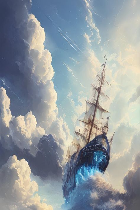 Sky Pirate Ship, Sky Pirate Aesthetic, Sail Punk, Sky Kingdom, Sky Ship, Sky Pirate, Sailing Aesthetic, Horizon Art, Sky Tattoos