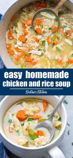 Homemade Chicken And Rice Soup, Homemade Chicken And Rice, Easy Soup Recipe, Easy Chicken Soup, Rice And Vegetables, Slow Cooker Creamy Chicken, Homemade Chicken Soup, Easy Chicken And Rice, Rice Soup Recipes