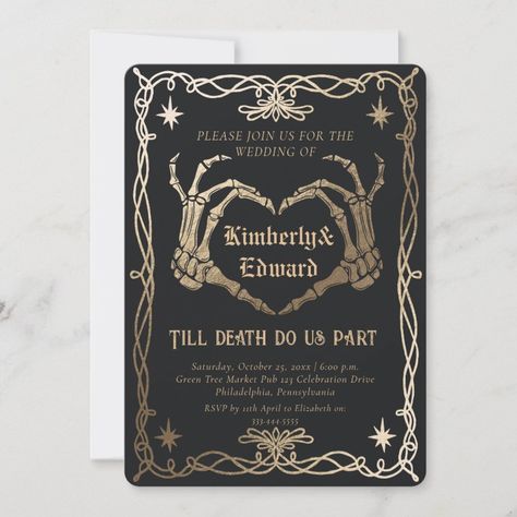 Gothic Skull Hallowedding Retro Wedding Invitation Gothic Wedding Invitations, Digital Invitations Design, Black Wedding Invitation, Retro Wedding Invitations, Wedding Anniversary Invitations, Black Wedding Invitations, Anniversary Invitations, Gothic Skull, Retro Wedding