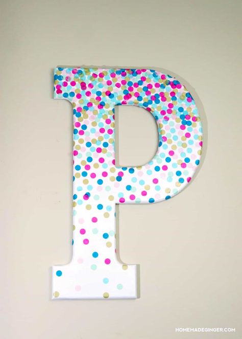 Learn how to make decorative letters using confetti and Mod Podge! This project is perfect for a kids' room or craft studio. Diy Wall Letters, Letters For Wall Decor, Letter Wall Decor, The Letter P, Diy Confetti, Mod Podge Crafts, Party Girlande, Diy Ombre, Letter Decoration