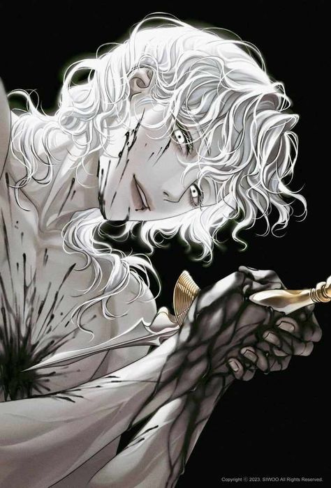 White And Black Hair Character Design, Long Haired Men Art, Man With White Hair Art, Male God Oc, White Hair Boy Art, Vampire Boy Art, White Hair Guy, Male Demon Oc, God Character Design