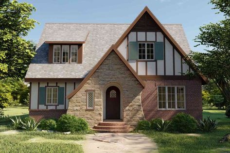 BuilderHousePlans.com Plan 1079-3 Tudor Design, Historic Neighborhood, Tudor Style House, Tudor House Plans, Tudor Cottage, Traditional Cottage, Tudor Style Homes, Flex Room, Tudor House