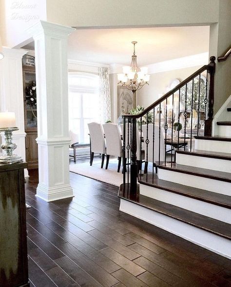 Espresso floors Hardwood Floors Dark, Stair Case, Villa Plan, Modern Entryway, Dark Wood Floors, Hard Wood, A Living Room, Home Fashion, House Inspiration