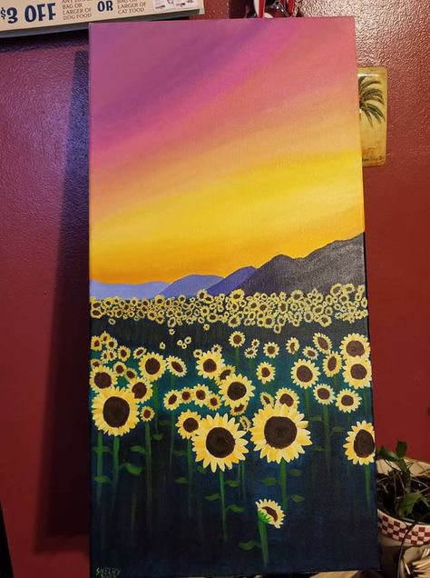 Acrulic Sunflower field painting Christmas of 2018 Sunflower Field Painting, Hippie Crafts, Field Paint, Sunflower Drawing, Dash Board, Field Painting, Board Painting, Painting Christmas, Sunflower Field