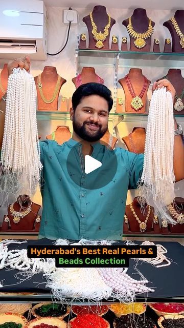 Dixit Kandre on Instagram: "Hyderabad’s Best Real Peals & Beads Collection🔥  📍 Siri Bhanu Collections, Nizampet  ✅ Huge range of pearls & beads available in all ranges & colou ✅ You can customise your own jewellery design at your required budget ✅ Their have certified real pearl collection ✅ Best quality pearls and beads you get here for sure ✅ They also have great collection of 1 gram jewellery ✅ Don’t miss their necklace & vaddanam collection  Follow @tindam_baa & @siribhanu_collections and SHOW THIS REEL to get 20% off on your Jewellery  Follow @tindam_baa for more such amazing content  #style #fashion #pearls #pearl #handmadejewelry #jewelry #beads #jewelrydesigner #jewelryaddict #hyderabad #jewelrydesign #jewelrygram #jewellery #jewellerylover #wholesale #necklace #shop #shoplocal # Real Pearl Jewellery, Pearl Jewelry Shop, Beads Collection, Real Pearl Necklace, Pearl Necklace Designs, Handmade Fashion Jewelry, Necklace Shop, Pearl Collection, Jewelry Beads