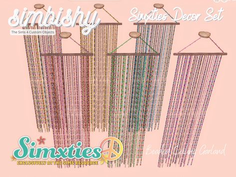 The Sims Resource - Simxties Decor Set - Beaded Ceiling Garland Sims 4 Ceiling Decor Cc, Sims 4 Tapestries, Sims 4 Beaded Curtain, Sims 4 Ceiling Cc, Sims 4 String Lights Cc, Sims 4 Cc Fairy Lights, Sims 4 Fairy Lights Cc, Sims 4 Waist Beads Cc, Sims Castle