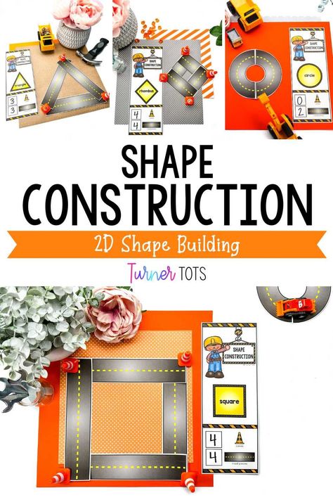 Round out your construction themed centers with a composing 2D shape activity for preschool students! This activity was created with toddlers in mind - the construction cards are easy to follow and will help your little learners build 2D shapes out of road pieces and cones. If you’re ready to take your preschool geometry activities to the next level, click to snag this road construction activity today. Construction Theme Science Activities, Pre K Building Theme Activities, Kindergarten Construction Activities, Construction Small Group Activities, Construction Activities For Preschoolers, Construction Literacy Activities Preschool, Shape Activity For Preschool, Construction Preschool, Construction Activity