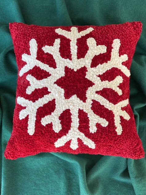 Christmas Punch Needle, Punch Pillow, Punch Needle Pillow, Rug Hooking Kits, Snowflake Pillow, Christmas Punch, Monks Cloth, Stool Covers, Punch Needle Patterns