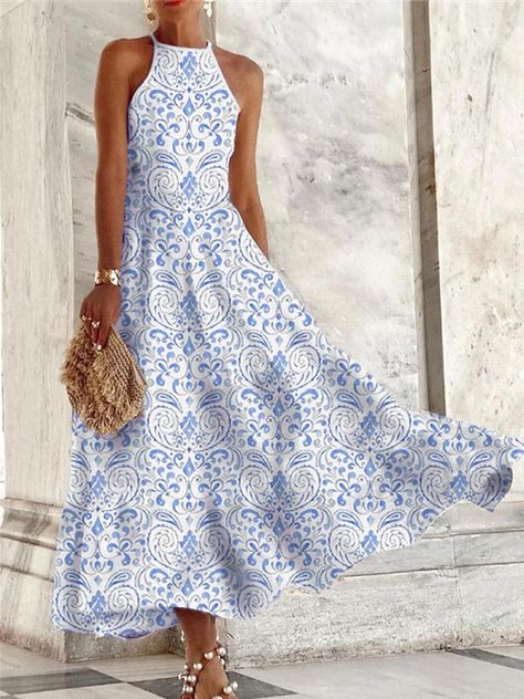 Women's Casual Dress Floral Print Crew Neck Maxi long Dress Casual Daily Vacation Sleeveless Summer Spring 2024 - $34.99