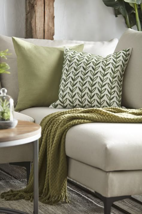 2024 Spring Living Room Decor Trends: Fresh & Stylish Ideas Sage Green Couch Pillows, Modern Cushion Cover Designs, Green Cushions Living Room, Sofa Pillows Ideas Living Rooms, Interior Ikea, Green Living Room Decor, Sofa Design Ideas, Spring Living Room Decor, Living Room Transformation