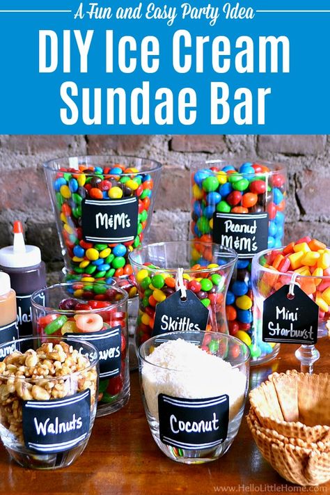 Diy Sundae, Ice Cream Sundae Party, Sundae Party, Sundae Toppings, Ice Cream Sundae Bar, Coconut Candy, Sundae Bar, Ice Cream Birthday Party, Diy Ice Cream