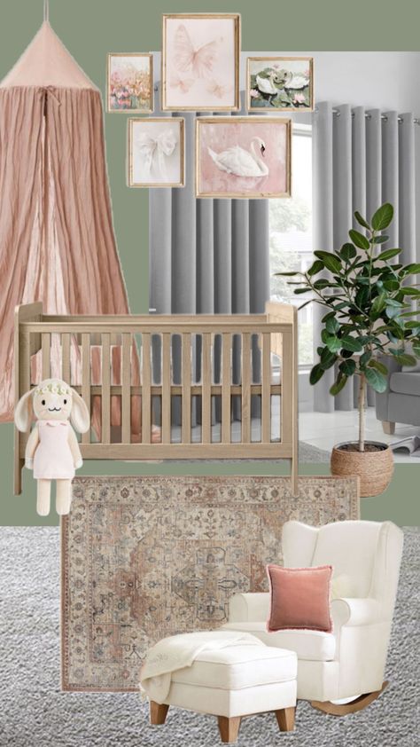 Sage Pink And Grey Nursery, Nursery Ideas Mauve, Dusty Pink And Sage Green Nursery, Dusty Rose And Green Nursery, Green And Mauve Nursery, Pink And Green Nursery Ideas, Sage Green Pink Nursery, Sage And Mauve Nursery, Sage Pink Nursery