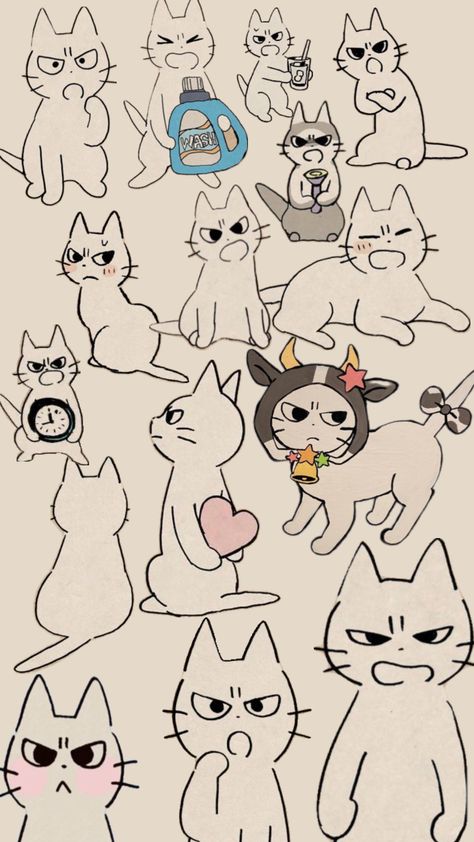 #cat #art Cat Stretching Drawing, Silly Cat Drawing Love, Silly Cat Doodles Drawing, Doodle Cat Plush, Confused Cat Doodle, Cat Stretching, Cat Meme Doodles Art, Cat Couple, Conceptual Drawing