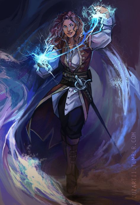 Storm Sorcerer, Sorcerer Art, Elf Sorcerer, Sea Elf, Dnd Sorcerer, Wine Hair Color, Half Elf, Fantasy Wizard, Wine Hair