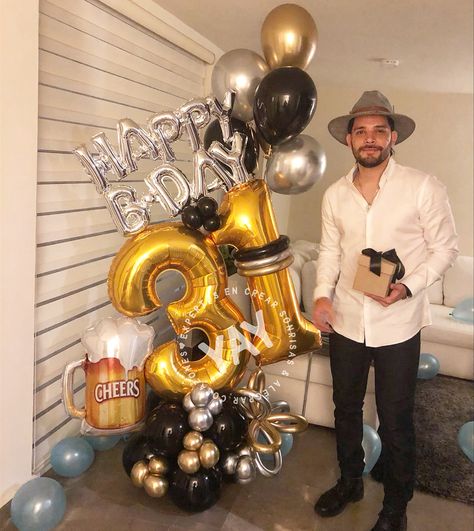 Mens Birthday Balloon Bouquet, Men Balloon Bouquet, Balloon Decor For Men, Happy Birthday Balloons For Men, Ballon Decorations Birthday For Men, Birthday Ballon Decorations, Balloons For Men, 21st Birthday Themes, 21st Birthday Balloons