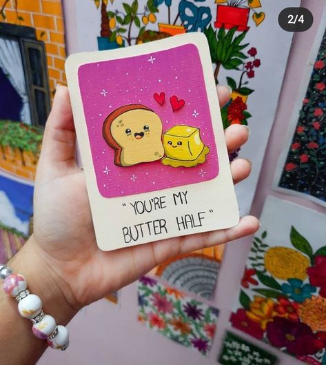 Small Canvas For Boyfriend, Cute Things To Paint For Your Girlfriend, Birthday Gift Ideas For Sister Diy, Friendship Day Cards, Mini Arts, Friendship Paintings, Sisters Painting, Food Doodle, Polaroid Painting