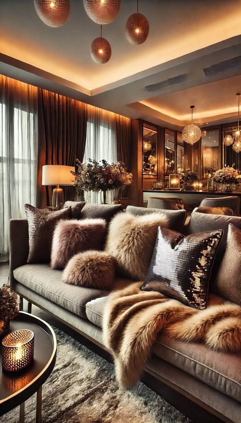 Rustic Glam Decor Living Room, Chic Glam Living Room, Glam Living Room Ideas, Glamour Living Room Decor, Rustic Glam Living Room, High Ceiling Living Room, Luxe Living Room, Glam Living, Chic Interior Design