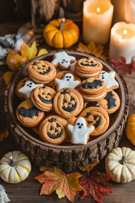 Pumpkin Spiced Halloween Cookies: A Sweet and Spooky Treat | Daisily Halloween Cookie Aesthetic, Food Fall Aesthetic, Vintage Halloween Desserts, Aesthetic Halloween Desserts, Fall Dessert Aesthetic, Halloween Cookie Box Ideas, Pumpkin Cookies Aesthetic, Halloween Baking And Desserts, Halloween Food Photography