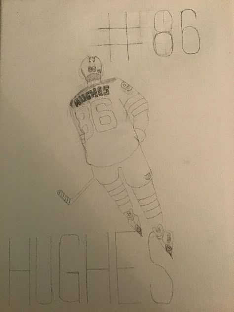 Hockey Player Drawing, Hockey Drawing, Hughes Brothers, Stick Drawings, Jack Hughes, Hockey Clothes, Hockey Logos, When Im Bored, Hockey Stuff