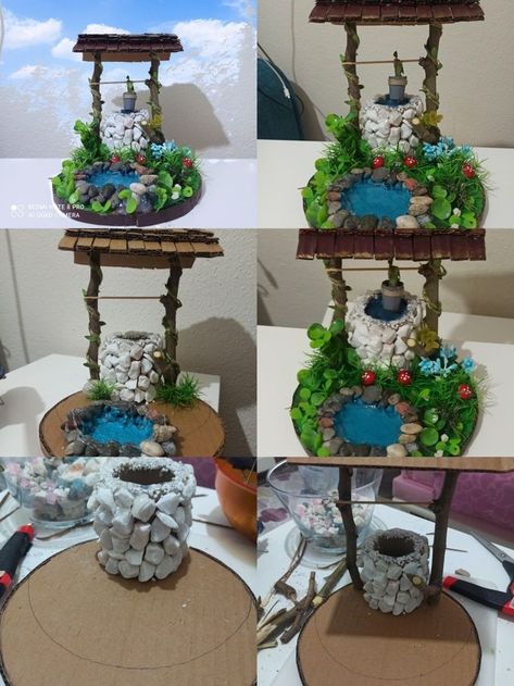 Rock Fountain, Fairy House Crafts, Janmashtami Decoration, Clay Fairy House, نباتات منزلية, Fairy House Diy, Fairy Garden Designs, Fairy Garden Crafts, Garden Decor Diy