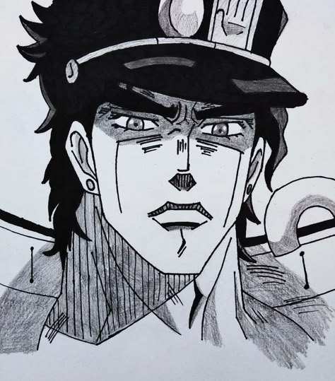 Jjba Face Reference, Easy Jojo Drawing, Jjba Drawings Easy, Jojo Face Reference, Jotaro Desenho, Jotaro Kujo Drawing, Jojo's Bizarre Adventure Drawing, Jojo Drawing Sketch, Jotaro Kujo Art