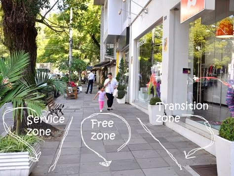 Well-designed sidewalks have three zones, helping them serve as vibrant public spaces. Photo by Luísa Schardong/EMBARQ Brasil. Urban Ideas, Streetscape Design, Urban Design Diagram, Walkable City, New Urbanism, Urban Design Concept, Public Space Design, Urban Landscape Design, Urban Furniture