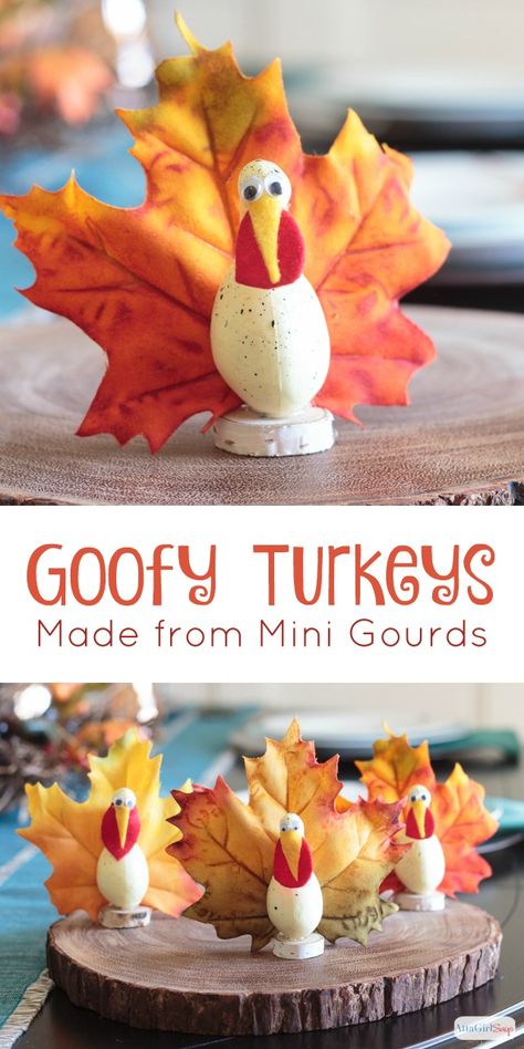 LOVE these Goofy Turkeys made from mini gourds! A silly and fun craft for Thanksgiving with preschooler and kindergarten kids!  #thanksgivingcrafts #craftsforkids Mini Gourds Crafts, Thanksgiving Craft Ideas, Preschool Thanksgiving, Fun Thanksgiving Crafts, Thanksgiving Turkeys, Gourd Crafts, Thanksgiving Craft, Crafts For Teens To Make, Turkey Craft