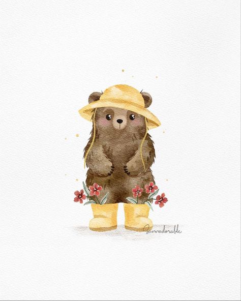 Nursery Bear Art, Watercolor Childrens Illustration Book, Nursery Illustration Art, Watercolor Children Illustration, Bear Illustration Cute, Boy Symbol, Cute Watercolor Animals, Watercolor Bears, Nursery Painting