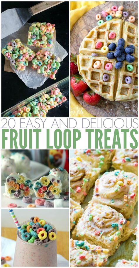 Fruit Loops Cereal Bars, Fruit Loop Recipes Desserts, Fruit Loops Treats, Fruit Loops Cookies, Fruit Loop Snack Ideas, Fruit Loop Recipes, Recipes Using Fruit Loops Cereal, Fruit Loop Dessert, Fruit Loop Cupcakes