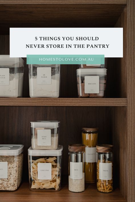 When it comes to pantry organisation, it's important to keep the right things in this little food larder we love, and the wrong things out. Tap the link for 5 things you should never store in the pantry. Larder Organisation Ideas, Larder Organisation, Larder Storage, Pantry Utility, Ikea Pantry, Pantry Storage Ideas, Pantry Organisation, Linen Press, Laundry Essentials