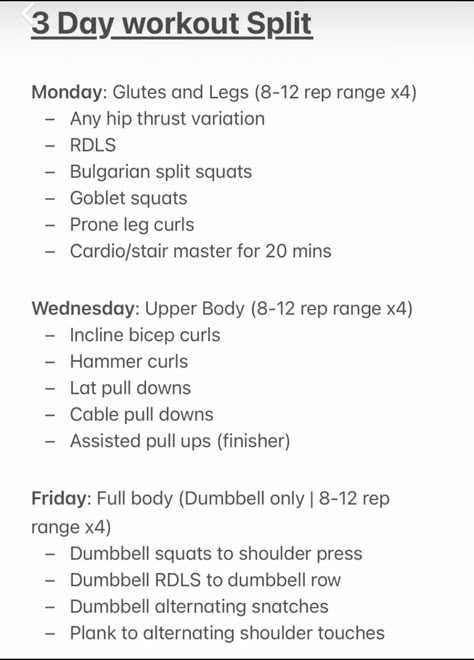 3 day workout split #workoutplan #fitnessgoals #workoutroutine #fullbodyworkout #exerciseplan #weeklyworkout. https://www.theworldaccordingtome.org/healthy-food-and-drink-recipes/1859787_weekly-gym-workout-plan-for-women-get-strong-and-feel-great/?exs159 3 Day Gym Plan For Women, 3x A Week Workout Plan, Nurse Workout Routine, Every Other Day Workout Plan, Three Day Gym Workout Plan For Women, Four Day Split Workout Plans For Women, Gym Workout Plan For Women 3 Days A Week, 3 Day Gym Split Women, 3 Day Strength Training For Women