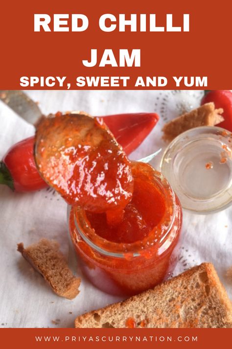 Red chilli jam- easy, spicy, sweet, and tasty everyday jam recipe.. Sweet Chilli Jam Recipe, Chili Jam Recipe, Chilli Jam Recipe, Chilli Chutney Recipes, Tomato Chilli Jam, Chili Jam, Homemade Chilli, Chilli Jam, Jam Recipes Homemade