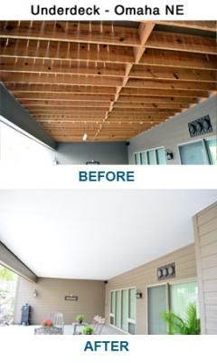 Underside Of Deck Ideas, Balcony Without Roof Ideas, Deck Ceiling Ideas, Underdeck Ceiling, Under Deck Patio Ideas, Water From Above, Under Deck Roofing, Under Deck Drainage System, Deck Ceiling